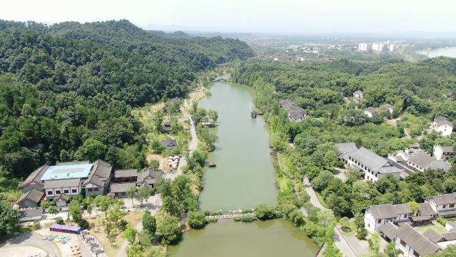 4K航拍湖南桃花源5A景区五柳湖