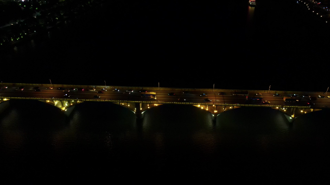 4K航拍湖南长沙橘子洲大桥夜景灯光