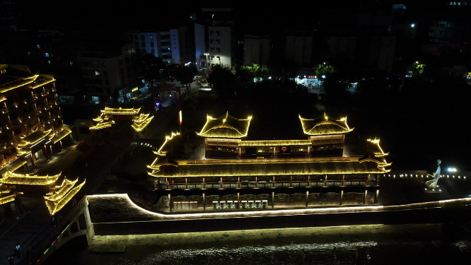 4K航拍福建汀州古城4A景区夜景灯光航拍视频