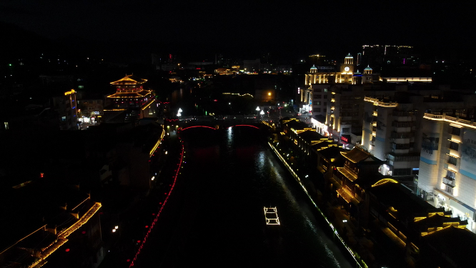 4K航拍福建汀州古城4A景区夜景灯光