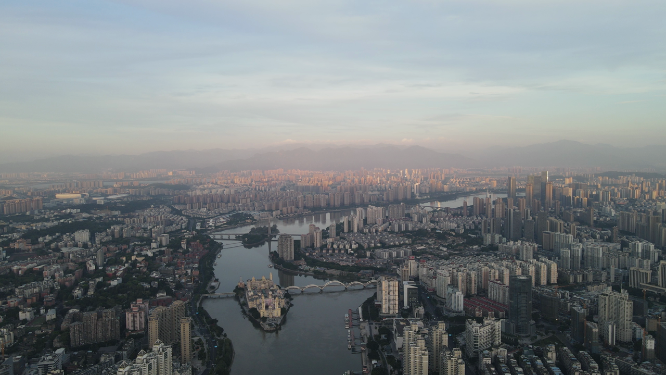 4K航拍福建福州清晨闽江中洲岛