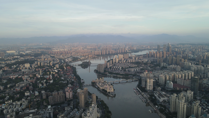 4K航拍福建福州清晨闽江中洲岛