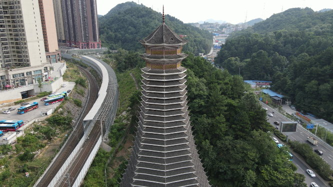4K航拍贵州侗族少数民族鼓楼