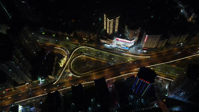 4K航拍贵州贵阳花果园立交桥夜景灯光