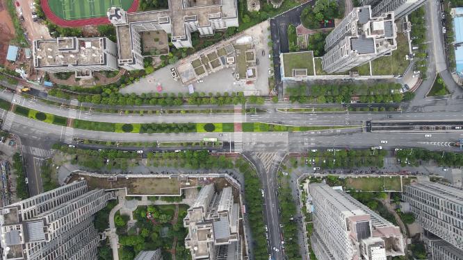俯拍城市交通车辆行驶