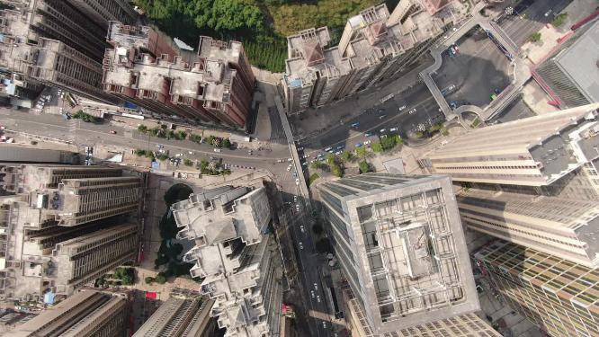 俯拍贵阳城市拥堵交通
