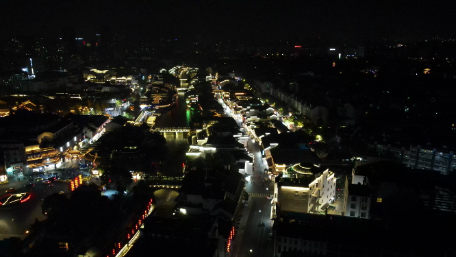 南京城市夜景灯光秦淮河夫子庙航拍