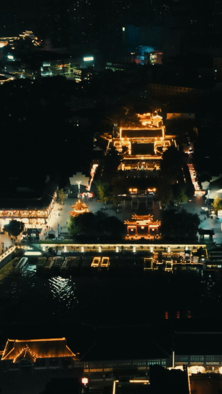 南京夫子庙秦淮河夜景竖屏航拍