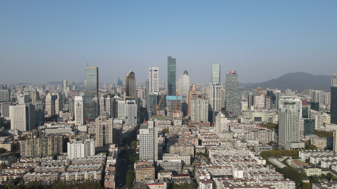 城市航拍南京新街口商务建筑高楼大厦