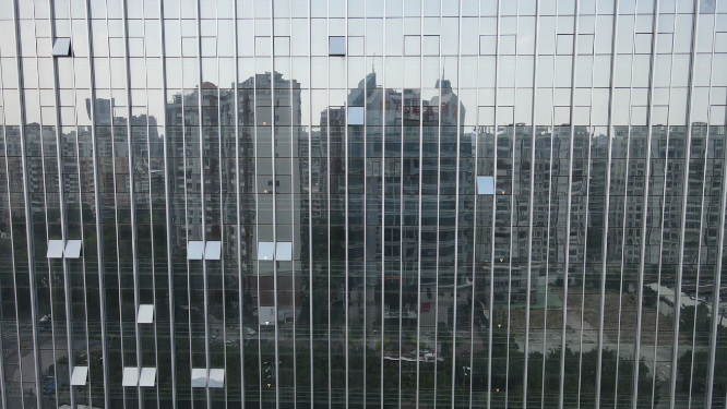 城市航拍商务大楼外墙特写