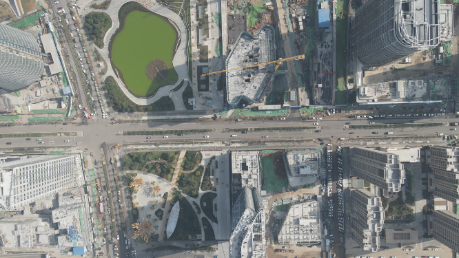 城市航拍城市高楼交通车辆