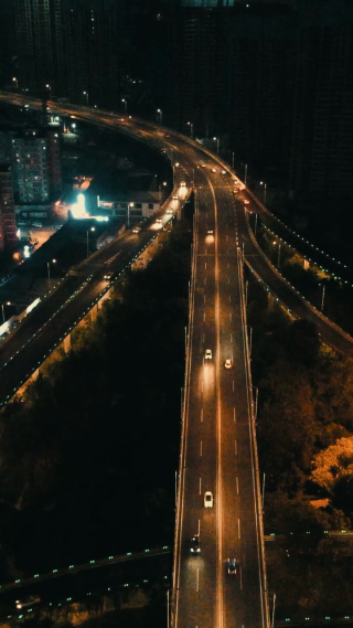 城市航拍山东济南城市夜景交通