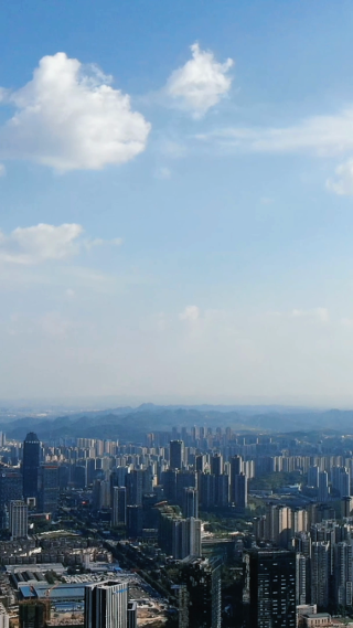 城市航拍山东济南城市建设竖屏