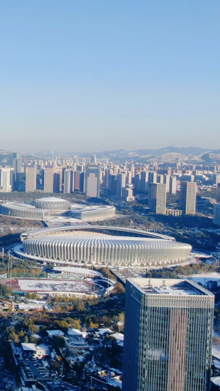 城市航拍山东济南城市雪景