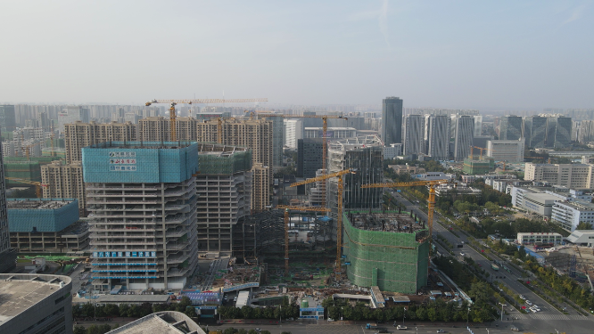 城市航拍山东济南城市高楼施工现场