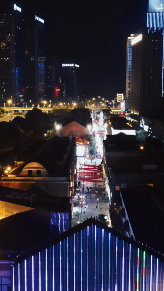 城市航拍山东济南楚河汉街夜景