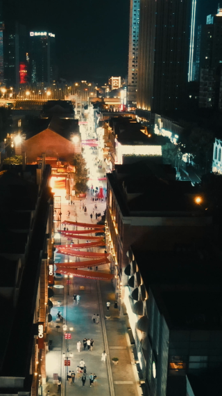城市航拍山东济南楚河汉街夜景