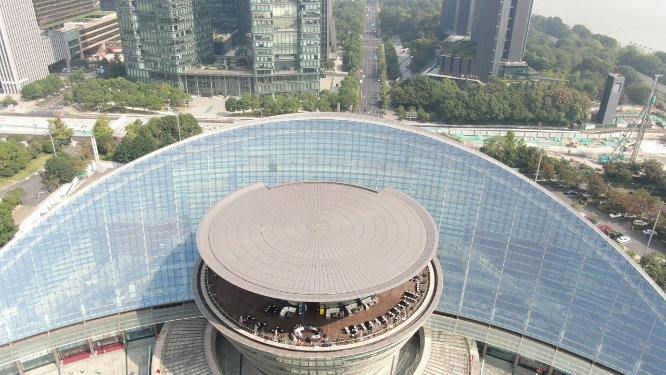 城市航拍杭州大剧院地标建筑