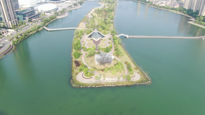 城市航拍湖南长沙梅溪湖节庆岛