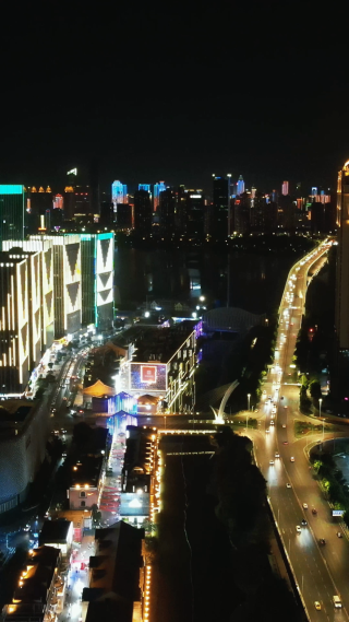 城市航拍武汉城市夜景交通竖屏