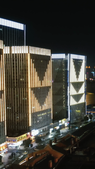 城市航拍武汉城市夜景灯光交通竖屏