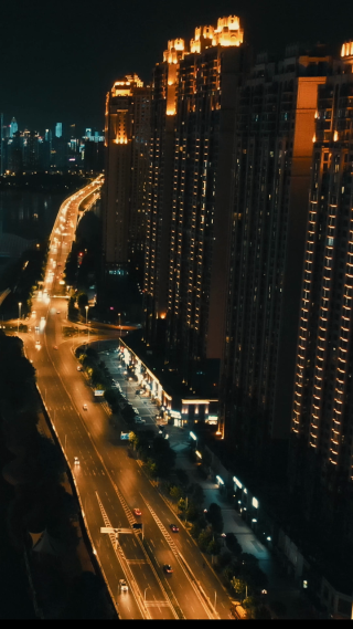 城市航拍武汉城市夜景竖屏