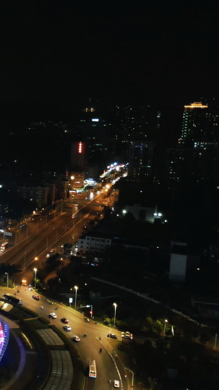 城市航拍武汉夜景交通竖屏