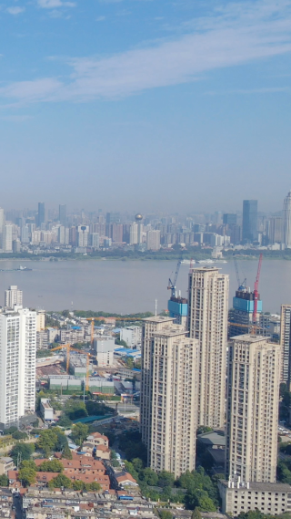 城市航拍武汉沙湖片区高楼建设竖屏