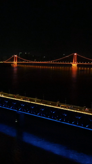 城市航拍武汉长江大桥夜景竖屏