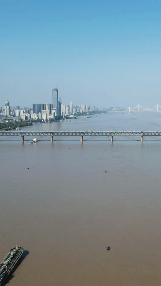 城市航拍武汉长江大桥竖屏 