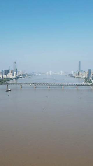 城市航拍武汉长江大桥竖屏 