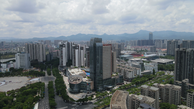 城市航拍江西赣州城市日落晚霞