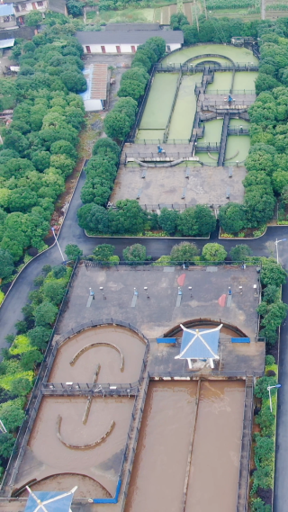 城市航拍污水处理厂竖屏