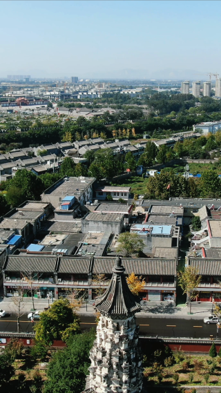 城市航拍河北石家庄正定古城广惠寺华塔