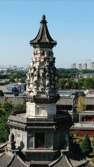 城市航拍河北石家庄正定古城广惠寺华塔