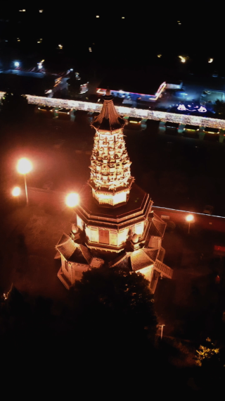城市航拍河北石家庄正定古城广惠寺华塔夜景