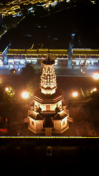 城市航拍河北石家庄正定古城广惠寺华塔夜景
