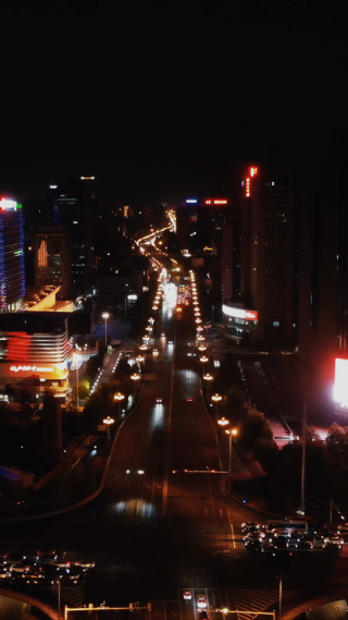 城市航拍河北石家庄正定古城燕赵南大街夜景阳和楼