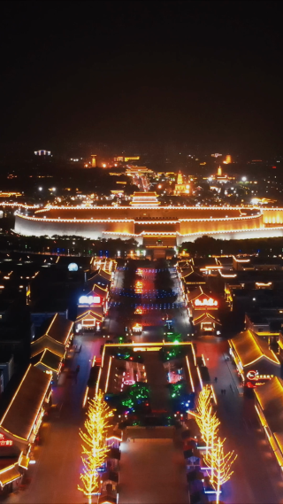 城市航拍河北石家庄正定古城长乐门夜景