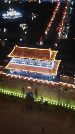 城市航拍河北石家庄正定古城长乐门夜景