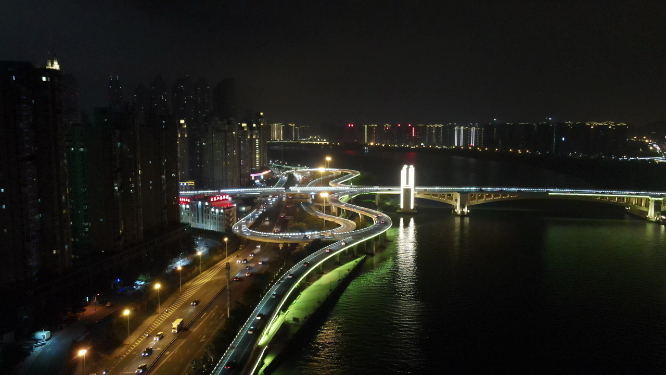 城市航拍泉州田安大桥夜景灯光