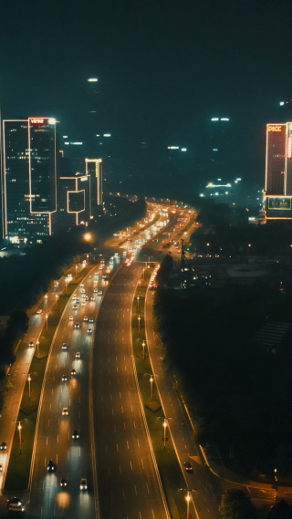 城市航拍济南城市夜景交通竖屏