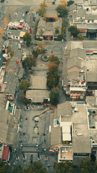 城市航拍济南宽厚里步行商业街竖屏航拍
