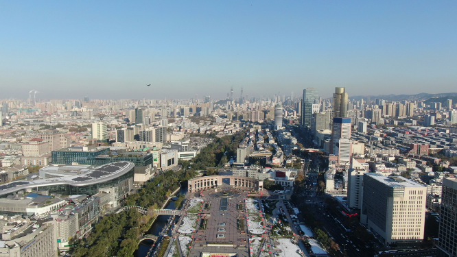 城市航拍济南泉城广场地标建筑
