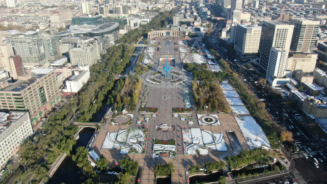 城市航拍济南泉城广场地标建筑