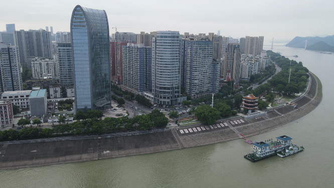 城市航拍湖北宜昌中国建设银行西陵一路 