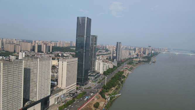 城市航拍湖北宜昌沿江大道万达广场宜昌国际广场