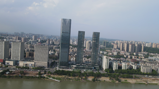 城市航拍湖北宜昌沿江大道万达广场宜昌国际广场