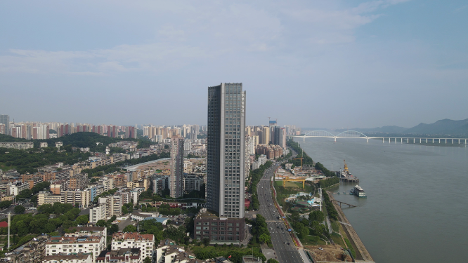 城市航拍湖北宜昌沿江大道万达广场宜昌国际广场