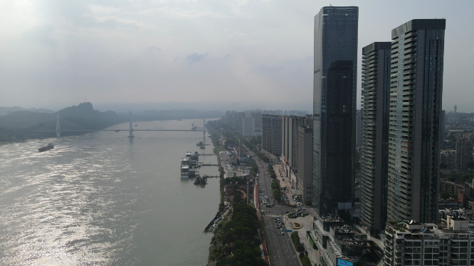 城市航拍湖北宜昌沿江大道万达广场宜昌国际广场
